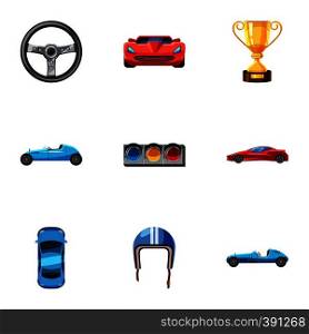 Racing and competition icons set. Cartoon illustration of 9 racing and competition vector icons for web. Racing and competition icons set, cartoon style