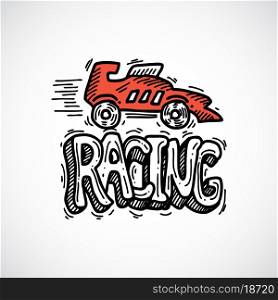 Racing car auto sport decorative icon sketch vector illustration