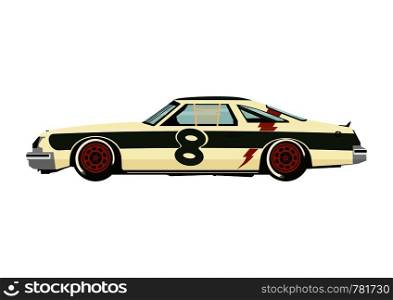 Racing car. Classic sports car from the seventies. Side view. Flat vector.