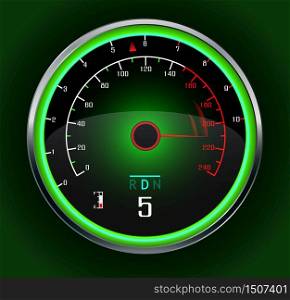 Racing car Speedometer on dark green.Vector