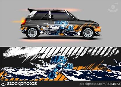 Racing car wrap design vector. Graphic abstract stripe racing background kit designs for wrap vehicle race car rally adventure and livery