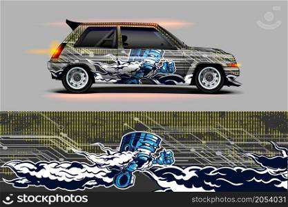 Racing car wrap design vector. Graphic abstract stripe racing background kit designs.
