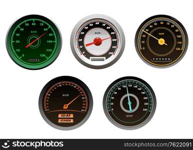 Racing cars speedometers set isolated on white background for sports design