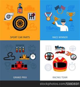 Racing design concept set with sport and winner flat icons isolated vector illustration. Racing Icons Set