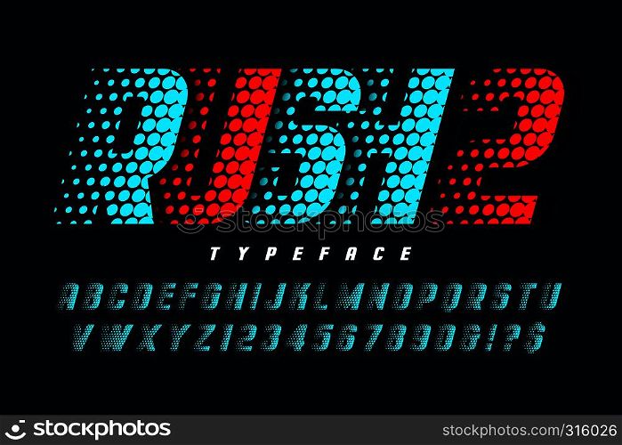 Racing display font design, alphabet, typeface, letters and numbers. Swatch color control. Racing display font design, alphabet, typeface, letters