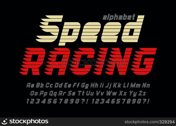 Racing display font design, alphabet, typeface, letters and numbers. Vector characters. Racing display font design, alphabet, letters and numbers.