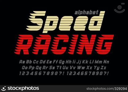 Racing display font design, alphabet, typeface, letters and numbers. Vector characters. Racing display font design, alphabet, letters and numbers.