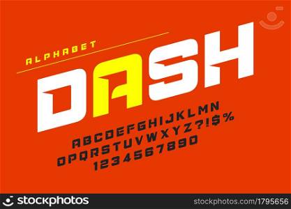 Racing display letters design, dynamic alphabet, numbers. Vector characters. Racing display letters design, dynamic alphabet, numbers
