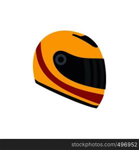 Racing helmet flat icon. Yellow and red helmet isolated on white background. Racing helmet flat icon