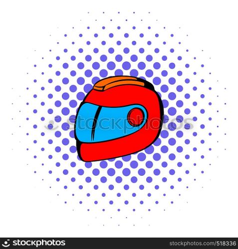 Racing helmet icon in comics style isolated on white background. Racing helmet icon, comics style