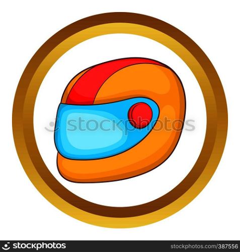Racing helmet vector icon in golden circle, cartoon style isolated on white background. Racing helmet vector icon