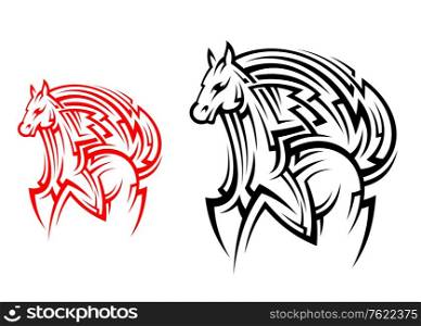 Racing horse stallion in tribal style for tattoo design