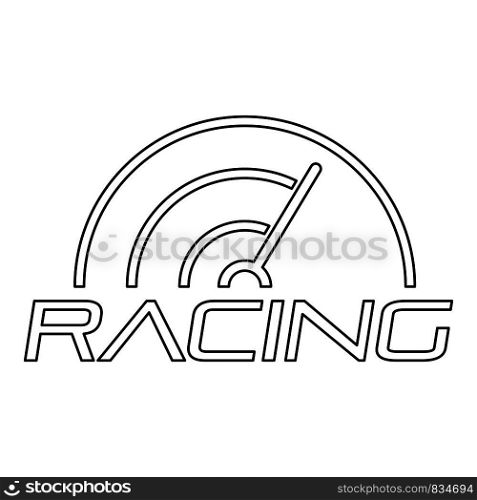 Racing line speedometer logo. Outline racing line speedometer vector logo for web design isolated on white background. Racing line speedometer logo, outline style
