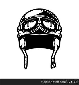 Racing motorcycle helmet isolated on white background. Design element for poster, emblem, sign, logo, label. Vector illustration