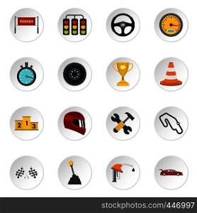 Racing speed set icons in flat style isolated on white background. Racing speed set flat icons