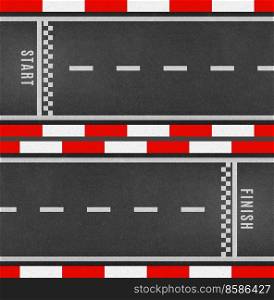 Racing track. Start and finish line. Street and drag racing roadway, motorsport track circuit asphalt surface vector wallpaper or background, rally sport speedway finish, start line pattern backdrop. Motorsport racing track start and finish line