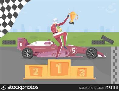 Racing victory background with professional sport symbols flat vector illustration
