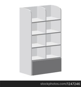 Rack shelves for supermarket floor showcases on a white background. Advertisement POS POI. Rack shelves for supermarket floor showcases on a white background. Advertisement POS POI. Slender white. Layout template. Vector illustration. Isolated