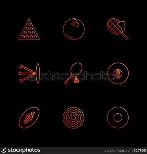 racket , bowling , tennis , target , sports , games , fitness , athletics , football , bodybuilding , snooker , ball , cricket , tennis , stopwatch , golf , social , media , icon, vector, design, flat, collection, style, creative, icons