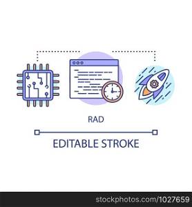 RAD concept icon. Rapid application development. Short term project. Deadline IT product launch idea thin line illustration. Website speed optimization vector isolated outline drawing. Editable stroke