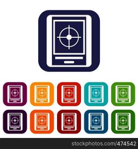 Radar icons set vector illustration in flat style In colors red, blue, green and other. Radar icons set