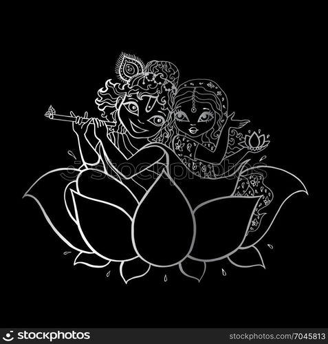 Radha, Krishna. Hindu God. Hindu God. Radha, Krishna Vector hand drawn illustration