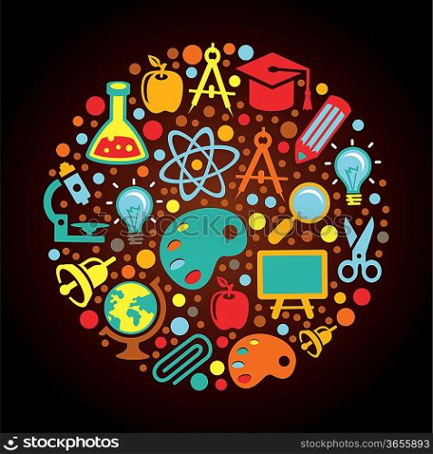 Radial Back to school concept - vector background with education icons