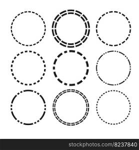 Radial, radiating, converging circular rings of dashed line circles. Periodic, infrequent bits, particles. Vector illustration. EPS 10.. Radial, radiating, converging circular rings of dashed line circles. Periodic, infrequent bits, particles. Vector illustration.