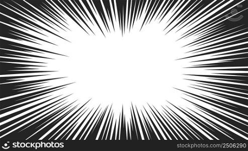 Radial speed lines. Graphics blast frame, black convergent strips or comic zoom effect. Manga or anime element, abstract power exact vector background. Illustration of radial graphic cartoon. Radial speed lines. Graphics blast frame, black convergent strips or comic zoom effect. Manga or anime element, abstract power exact vector background