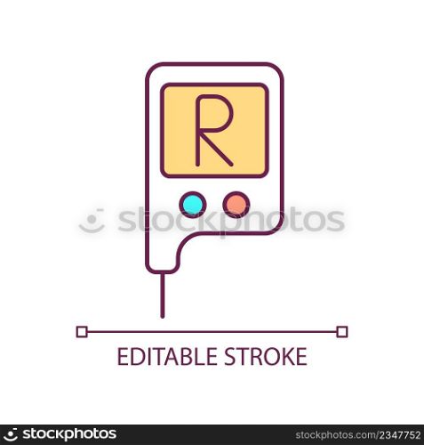 Radiation detector RGB color icon. Laboratory instrument. Food irradiation detection. Geiger counter. Isolated vector illustration. Simple filled line drawing. Editable stroke. Arial font used. Radiation detector RGB color icon