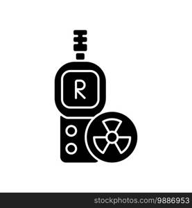 Radiation dosimeter black glyph icon. Geiger counter. Measuring external ionizing radiation dose uptake. Radioactive materials. Silhouette symbol on white space. Vector isolated illustration. Radiation dosimeter black glyph icon