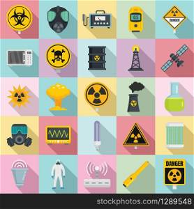 Radiation icons set. Flat set of radiation vector icons for web design. Radiation icons set, flat style
