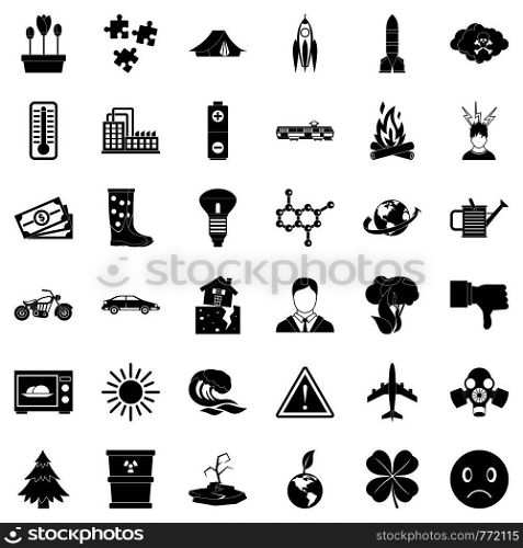Radiation icons set. Simple style of 36 radiation vector icons for web isolated on white background. Radiation icons set, simple style