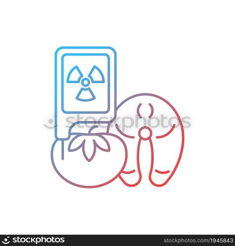 Radiation in food testing gradient linear vector icon. Food irradiation technology. Determine product nuclear hazard. Thin line color symbol. Modern style pictogram. Vector isolated outline drawing. Radiation in food testing gradient linear vector icon