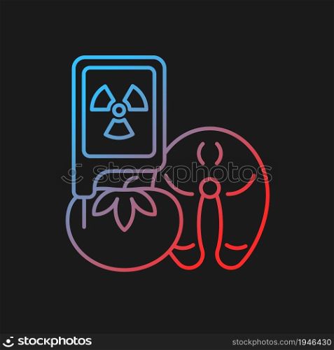 Radiation in food testing gradient vector icon for dark theme. Food irradiation. Determine product nuclear hazard. Thin line color symbol. Modern style pictogram. Vector isolated outline drawing. Radiation in food testing gradient vector icon for dark theme