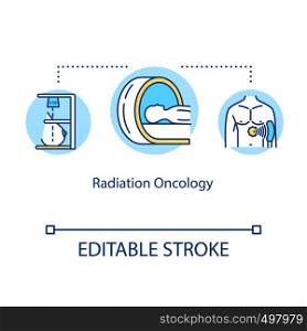 Radiation oncology concept icon. Cancer treatment idea thin line illustration. Medical help. Radiology. Tumor irradiation. Vector isolated outline RGB color drawing. Editable stroke