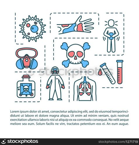 Radiation poisoning concept icon with text. intoxication, Toxic substance effect, human organism harm PPT page vector template. Brochure, magazine, booklet design element with linear illustrations