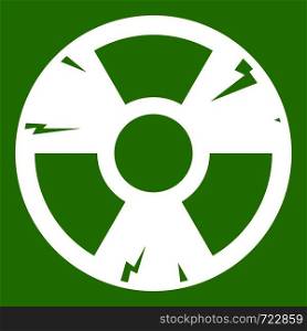 Radiation sign icon white isolated on green background. Vector illustration. Radiation sign icon green