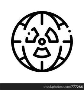 Radiation Symbol And Planet Vector Thin Line Icon.Radiation Glob Earth Environmental Problem, Industrial Pollution Linear Pictogram. Greenhouse Effect Global Warming Contour Illustration. Radiation Symbol And Planet Vector Thin Line Icon