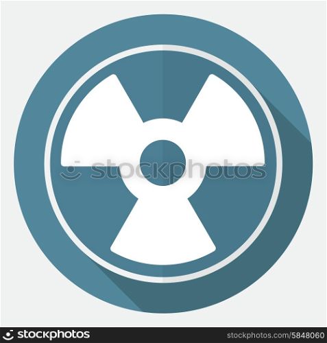 radiation symbol on white circle with a long shadow
