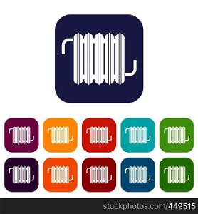 Radiator icons set vector illustration in flat style In colors red, blue, green and other. Radiator icons set flat