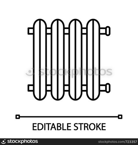 Radiator linear icon. Heating battery. Thin line illustration. Heater. Contour symbol. Vector isolated outline drawing. Editable stroke. Radiator linear icon