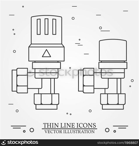 Radiator Valves icons thin line for web and mobile, modern minimalistic flat design. Vector dark grey icon on light grey background.Set.