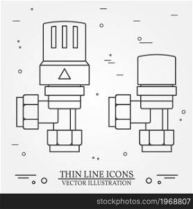 Radiator Valves icons thin line for web and mobile, modern minimalistic flat design. Vector dark grey icon on light grey background.Set.