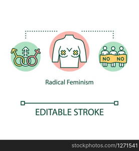 Radical feminism concept icon. Gender equality movement demostration, women empowerment, female supremacy ideology thin line illustration. Vector isolated outline RGB color drawing. Editable stroke. Radical feminism concept icon. Gender equality movement demonstration, women empowerment, female supremacy ideology thin line illustration. Vector isolated outline RGB color drawing. Editable stroke