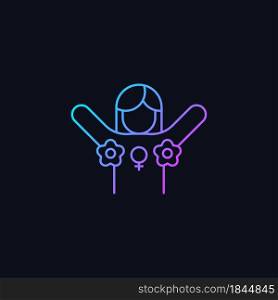 Radical feminism gradient vector icon for dark theme. Promoting rights for women. Challenging existing social norms. Thin line color symbol. Modern style pictogram. Vector isolated outline drawing. Radical feminism gradient vector icon for dark theme