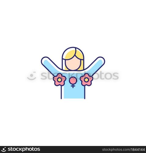 Radical feminism RGB color icon. Promoting rights for women. Challenging existing social norms. Fighting against patriarchy. Empowering women. Isolated vector illustration. Simple filled line drawing. Radical feminism RGB color icon