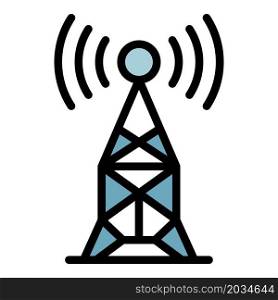 Radio antenna icon. Outline radio antenna vector icon color flat isolated. Radio antenna icon color outline vector