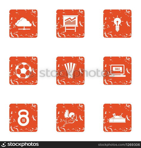 Radio engineering icons set. Grunge set of 9 radio engineering vector icons for web isolated on white background. Radio engineering icons set, grunge style