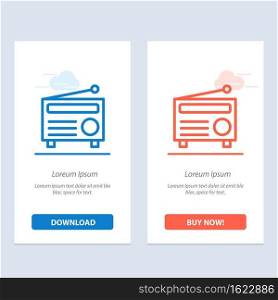 Radio, FM, Audio, Media  Blue and Red Download and Buy Now web Widget Card Template